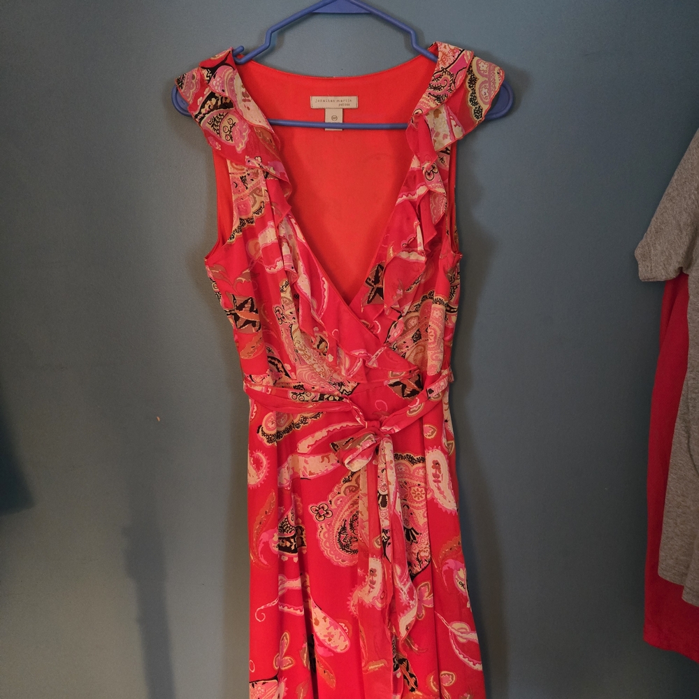 Jonathan Martin Red and Pink Paisley Midi Dress
